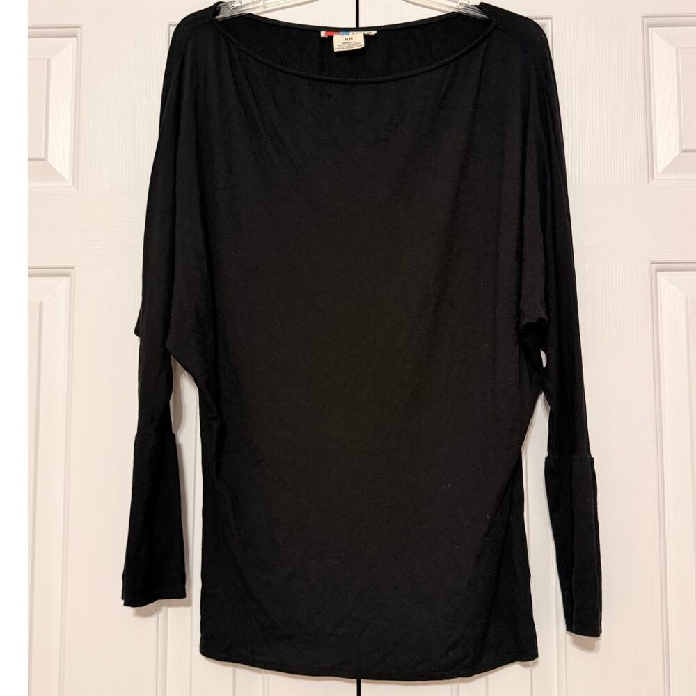 Free People Beach Long Raglan Sleeve Knit Top, Black, Size M